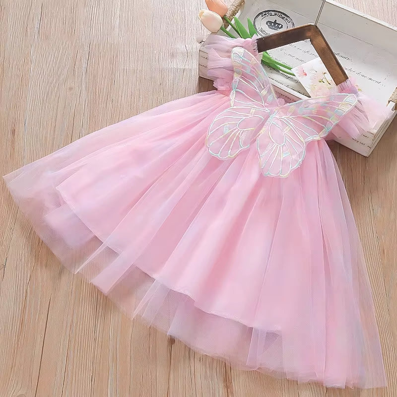 Rainbow Whimsy: 2024 Princess Butterfly Mesh Dress for Baby Girls Aged 1–5