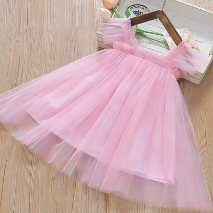 Rainbow Whimsy: 2024 Princess Butterfly Mesh Dress for Baby Girls Aged 1–5