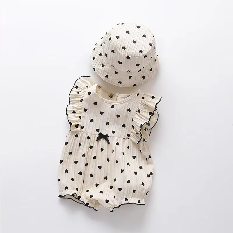 Two Piece Set of Baby Girl Summer Bag Fart Newborn Hat Baby Princess Jumpsuit for Outdoor Climbing