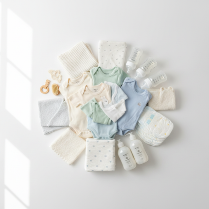 New Baby Essentials Bundle - Complete flat lay of all items